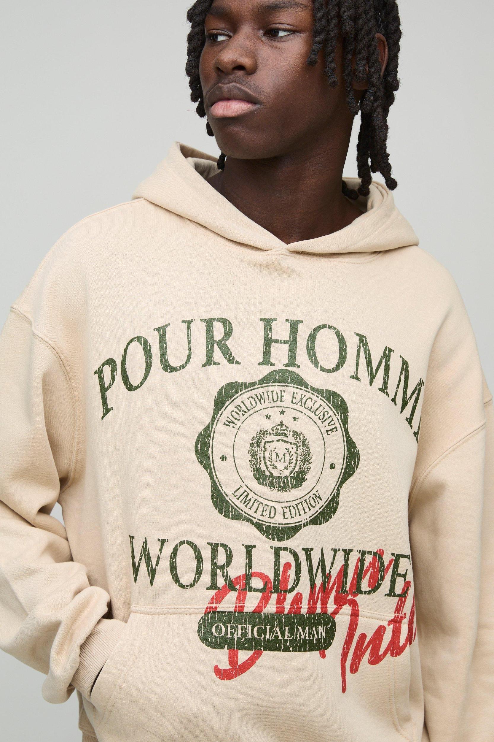 Oversized Homme varsity Crest Printed Hoodie | boohooMAN USA Product Image