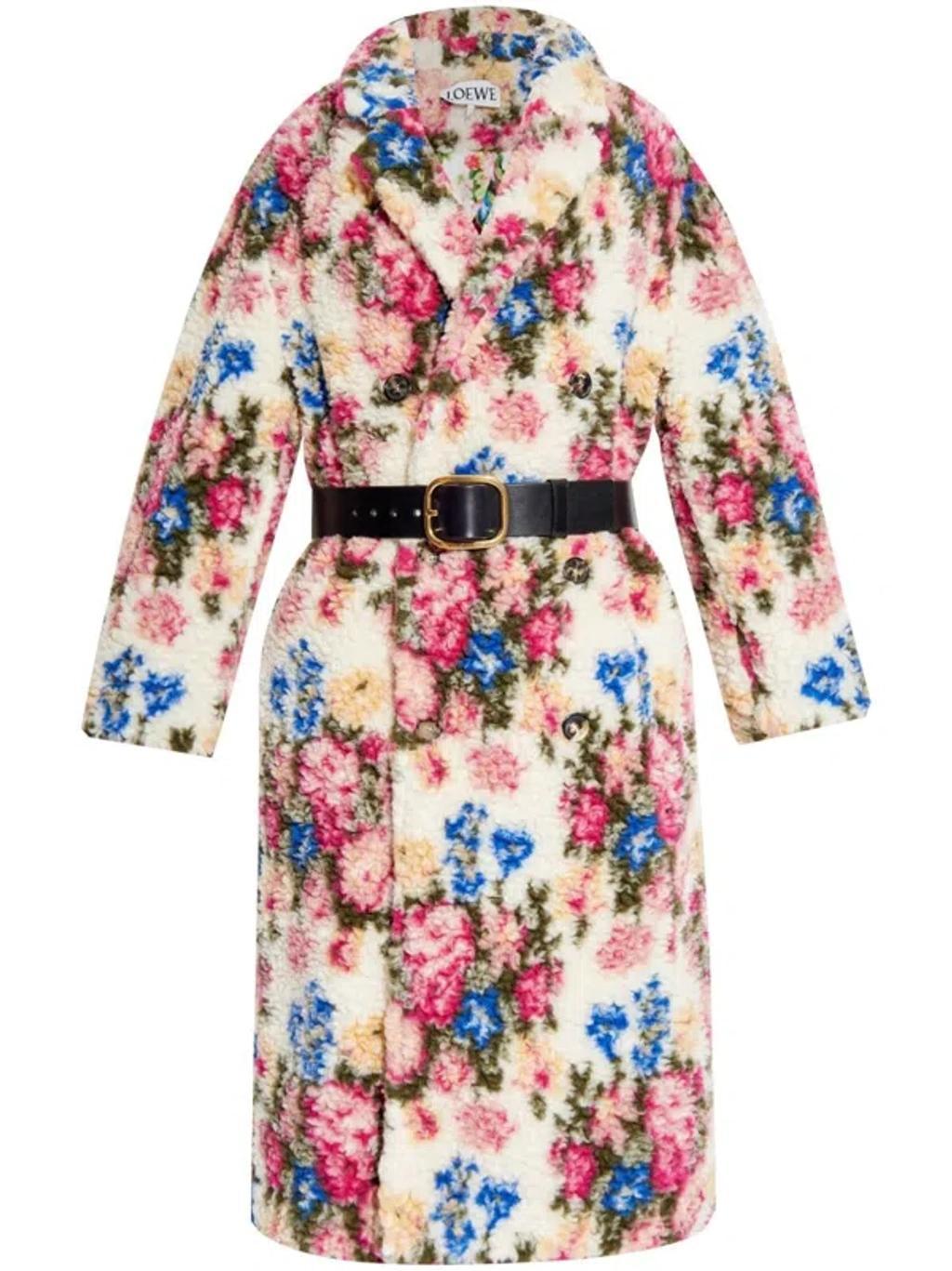 LOEWE Floral Bouquet Double-breasted Wool Blend Coat In Multicolor Product Image