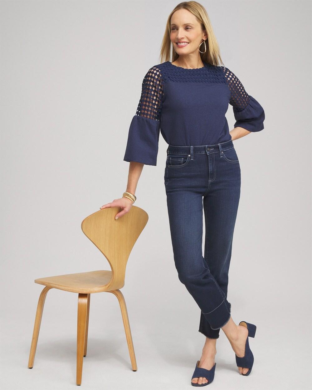 Faux Denim Lace Mix Top Product Image