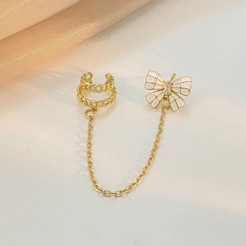 Bow Rhinestone Chained Alloy Ear Cuff Product Image