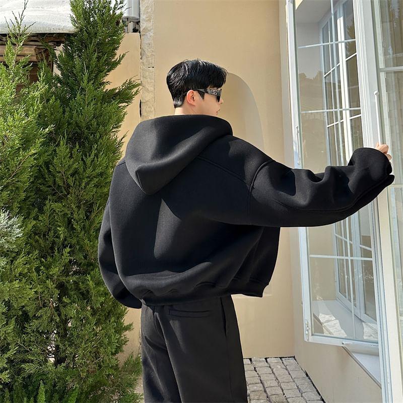 Long-Sleeve Plain Zipped Hooded Jacket Product Image