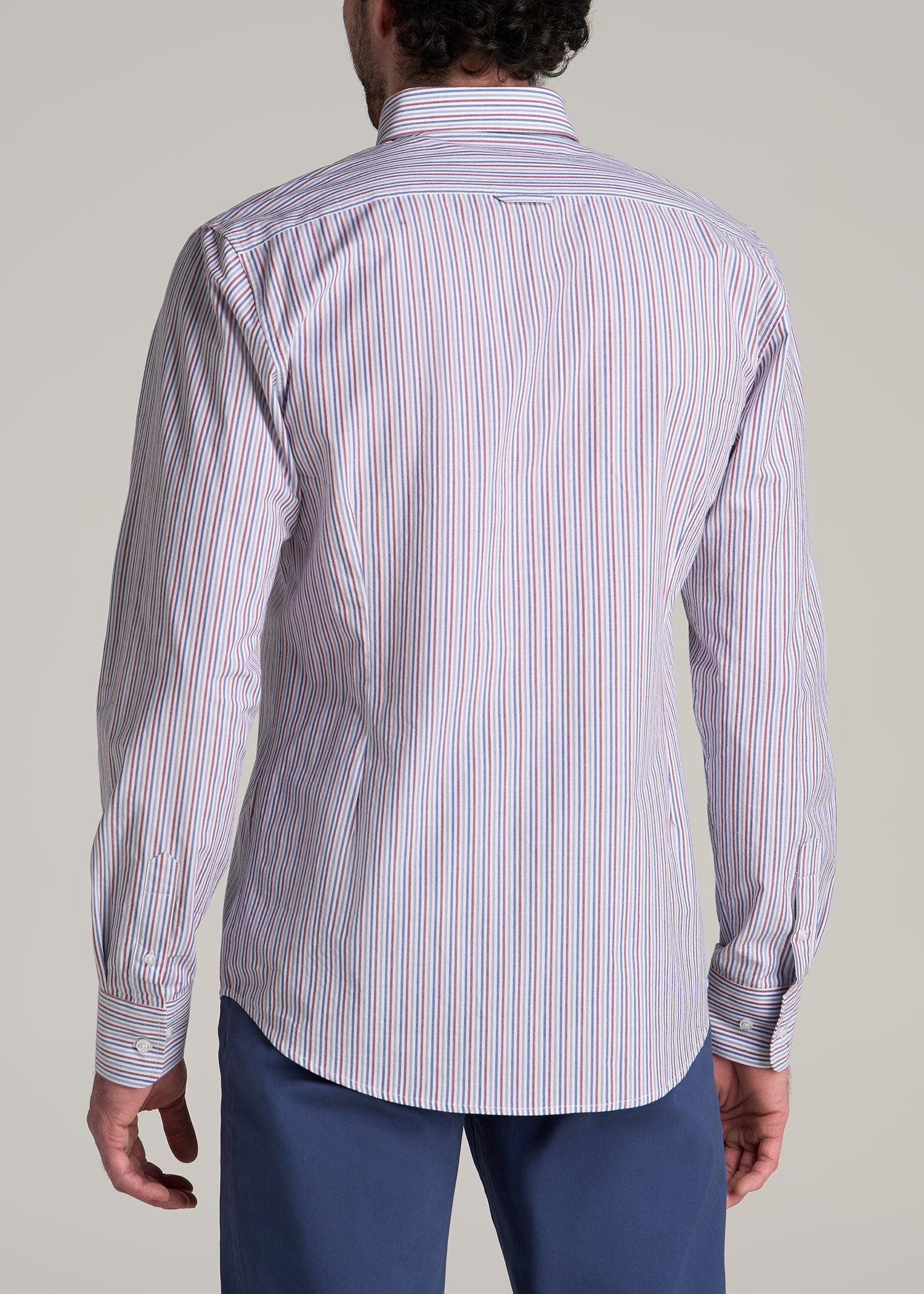 Soft-Wash Button-Up Shirt for Tall Men in Red and Blue Multi Stripe Product Image