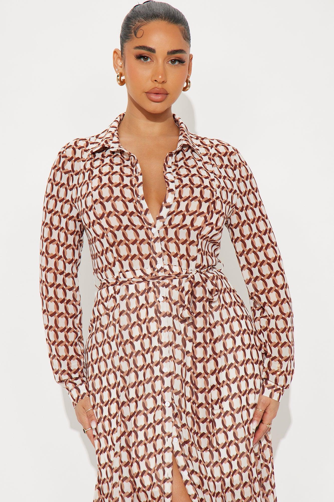 Tara Chiffon Midi Shirt Dress - Brown/combo Product Image