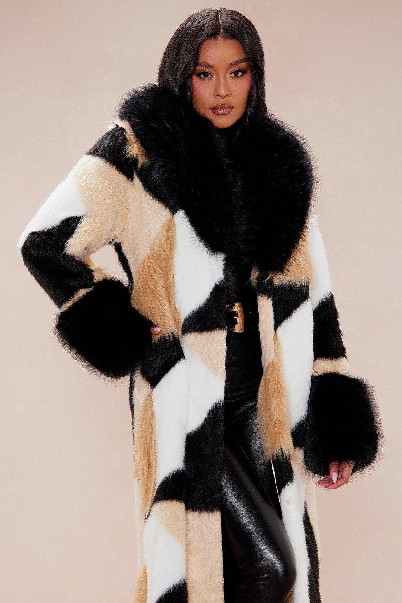 Penthouse Faux Fur Coat - Brown/combo Product Image