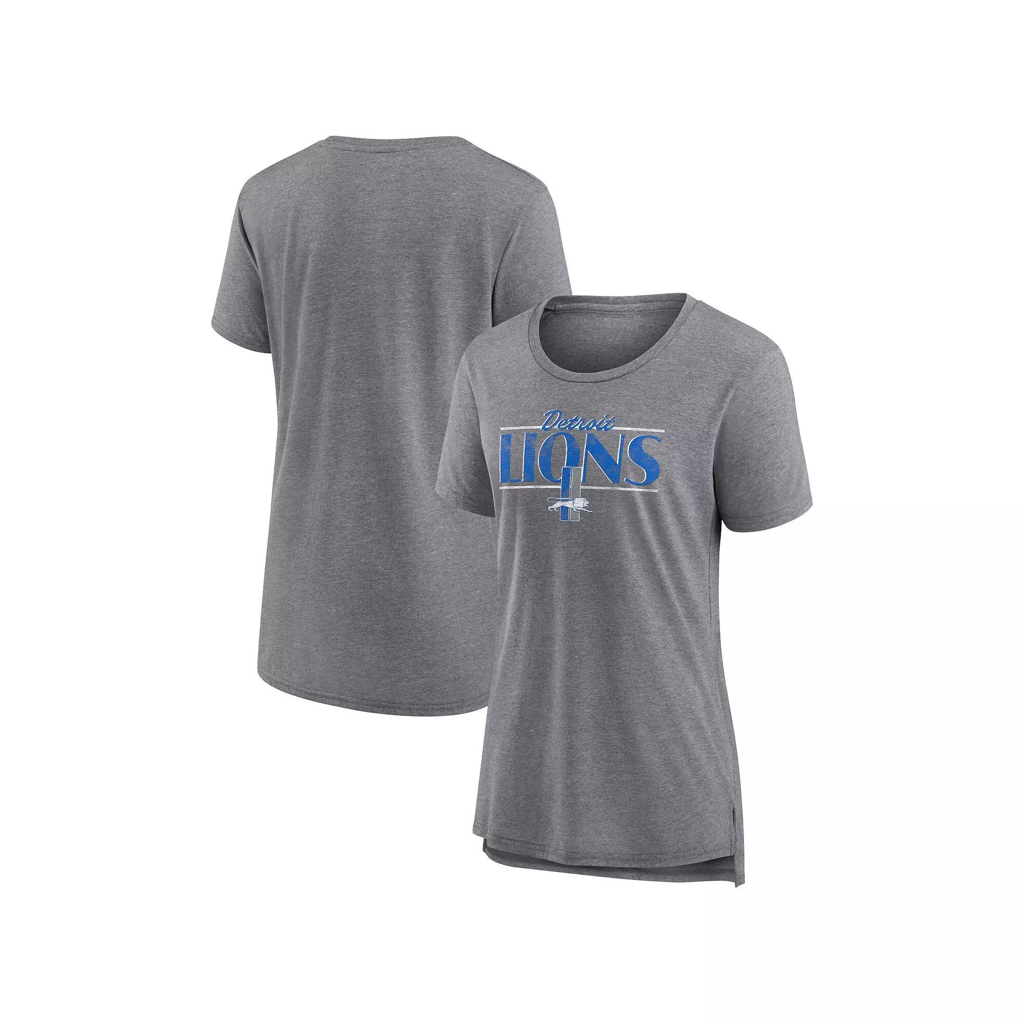 Women's Fanatics Heather Gray Detroit Lions Up the Middle Tri-Blend T-Shirt, Size: Medium, Grey Product Image