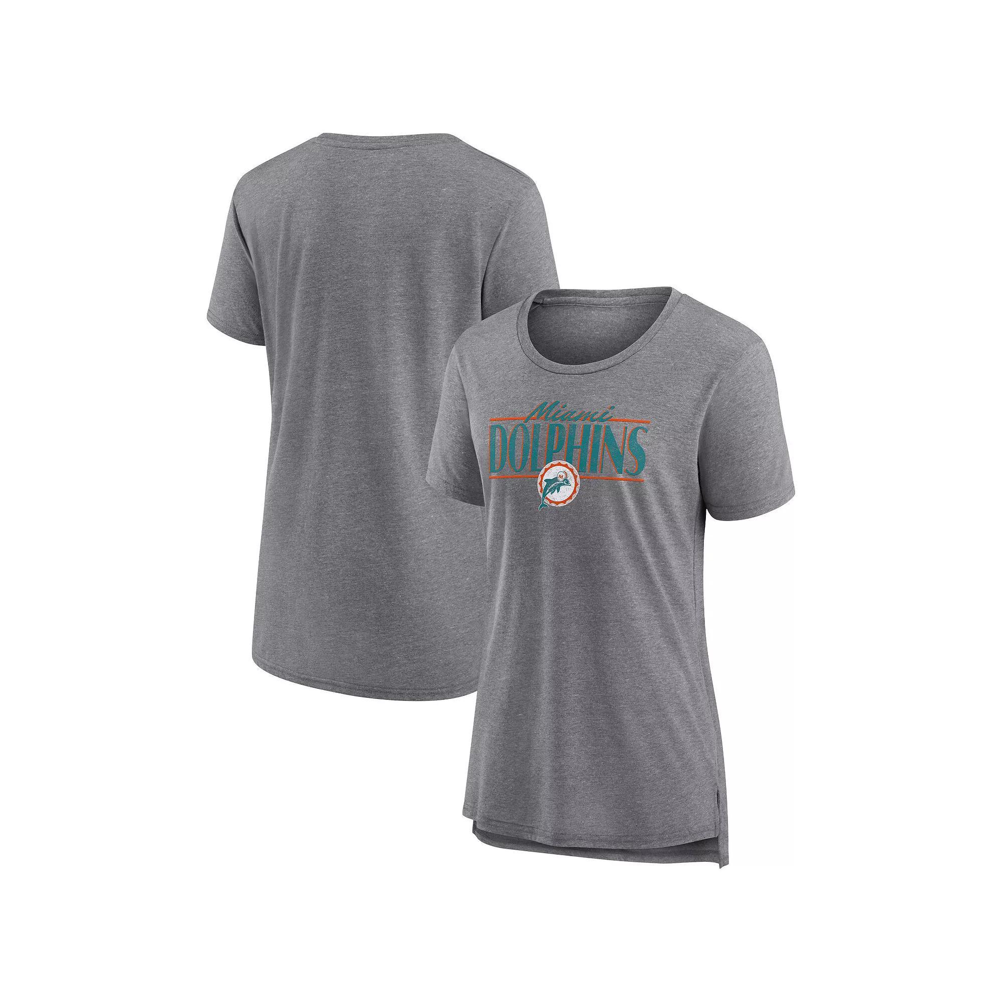 Women's Fanatics Heather Gray Miami Dolphins Up the Middle Tri-Blend T-Shirt, Size: 3XL, Grey Product Image