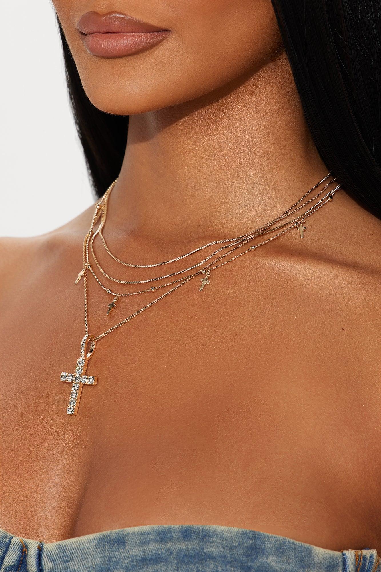 Eva Cross Layered Necklace - Gold Female Product Image