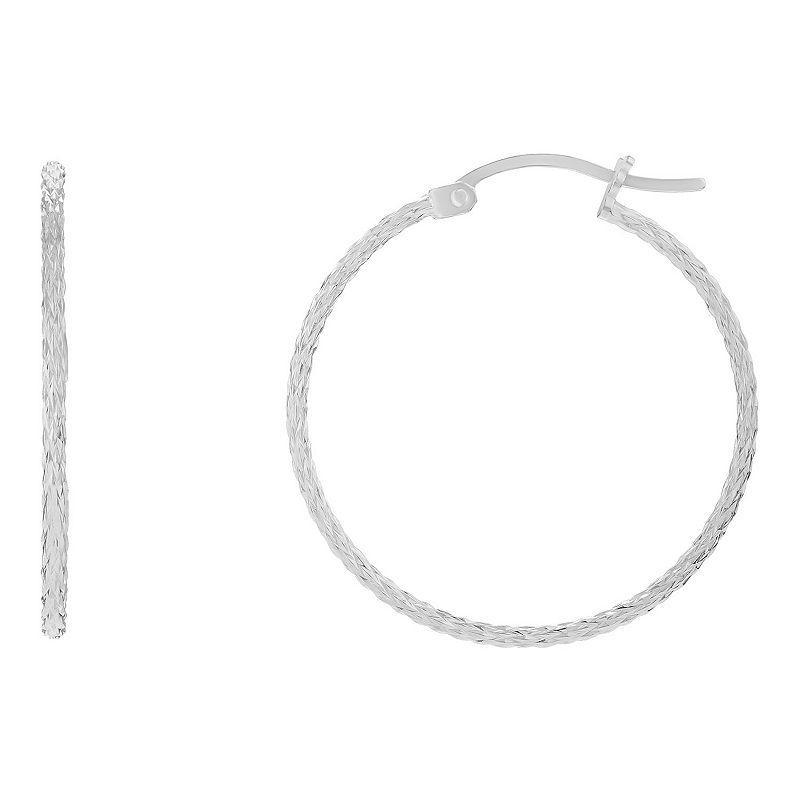PRIMROSE Sterling Silver Textured Hoop Earrings, Women's, Size: 30MM Product Image