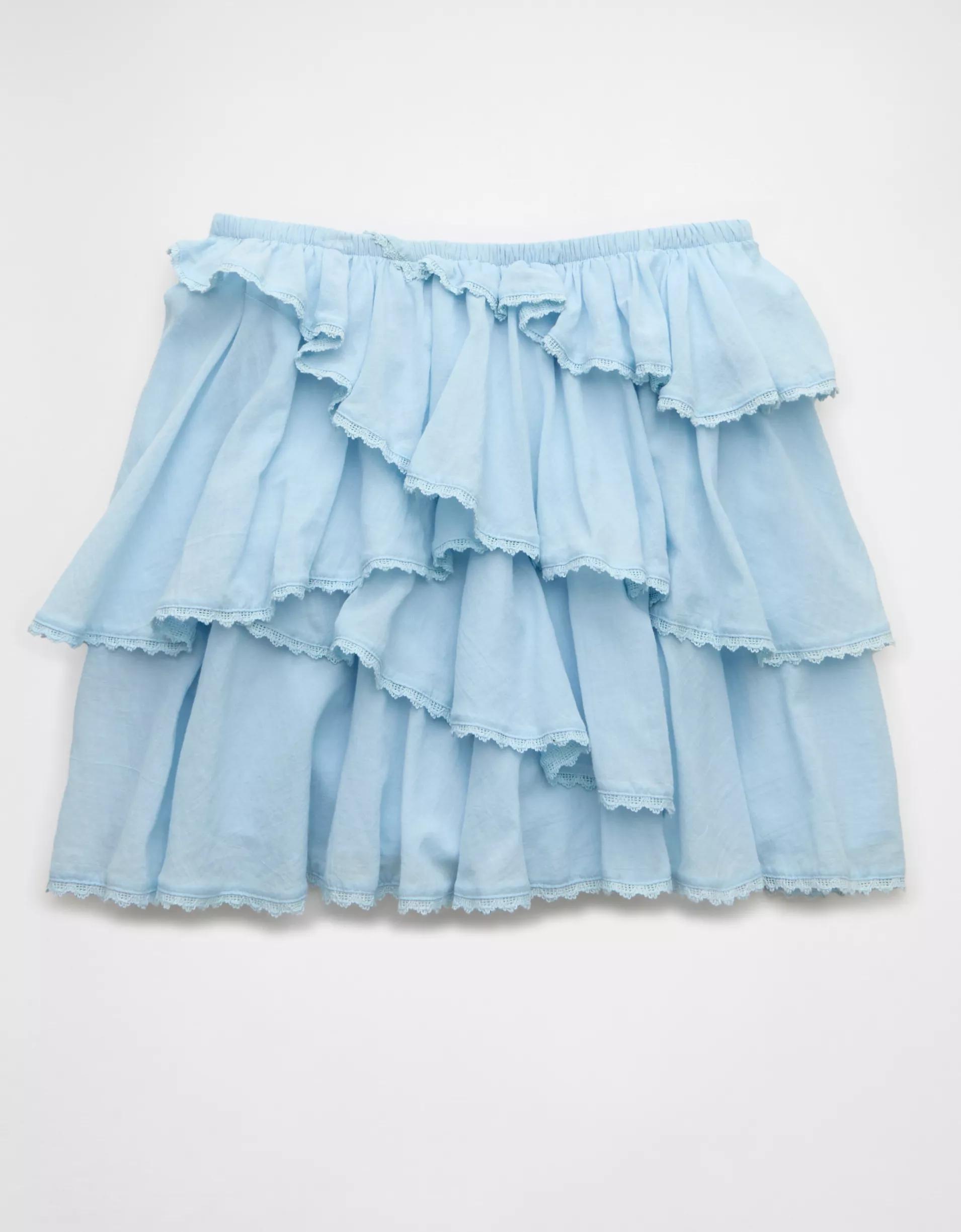 AE High-Waisted Asymmetrical Tiered Ruffle Mini Skirt Product Image