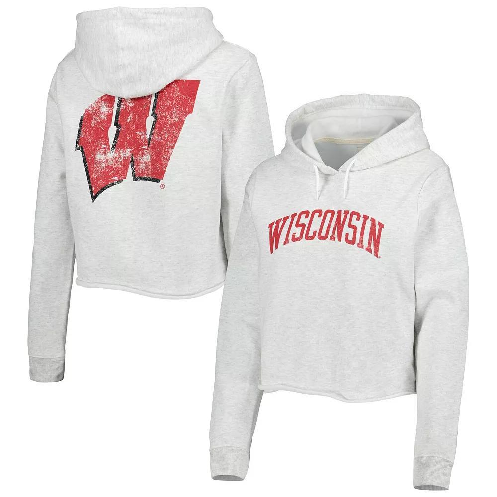 Women's League Collegiate Wear Ash Wisconsin Badgers 2-Hit 1636 Cropped Pullover Hoodie, Size: Large, Black Product Image