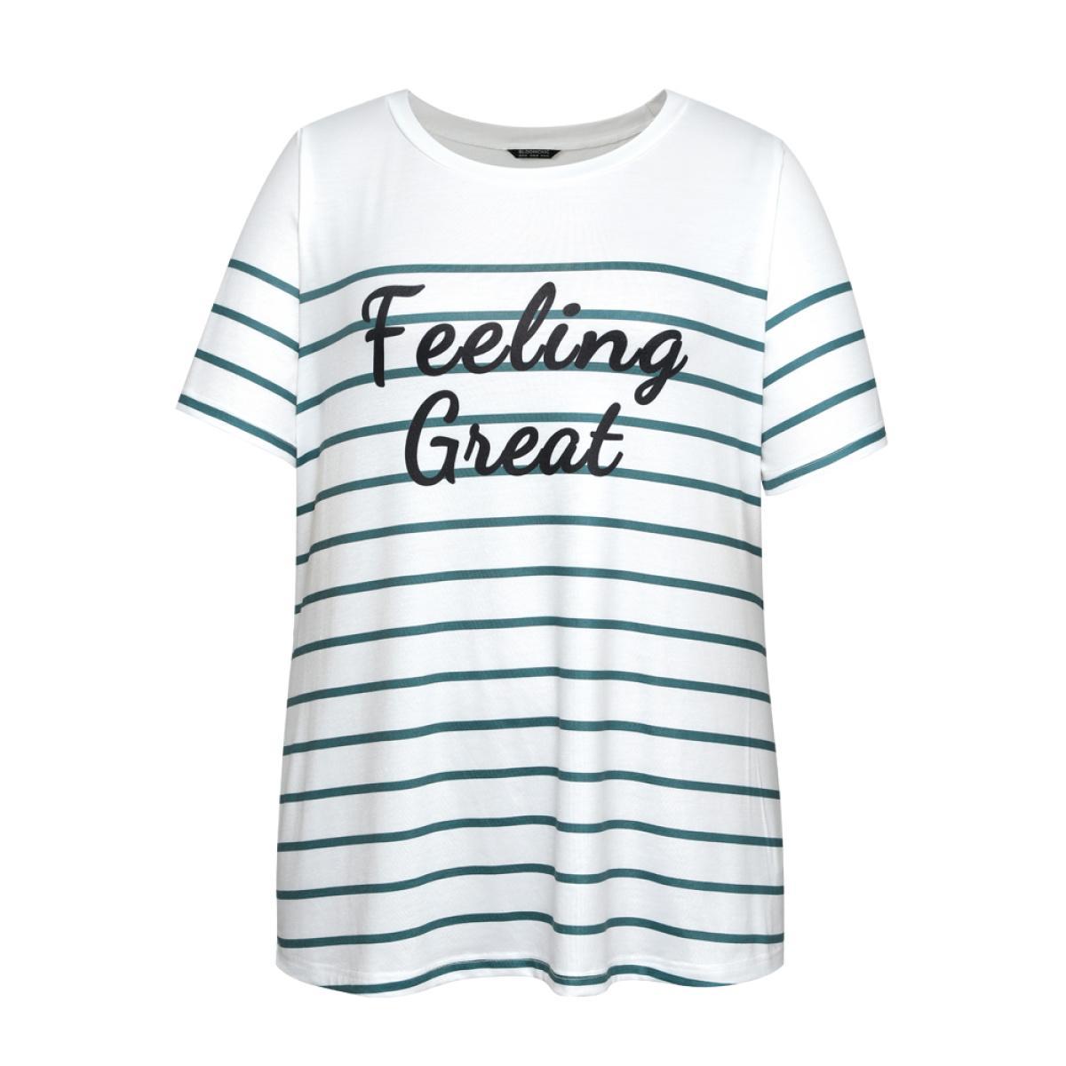 Plus Size Striped & Slogans Print Crew Neck T-shirt White Women Casual Positive slogan Dailywear T-shirts BloomChic 22-24/3X Product Image