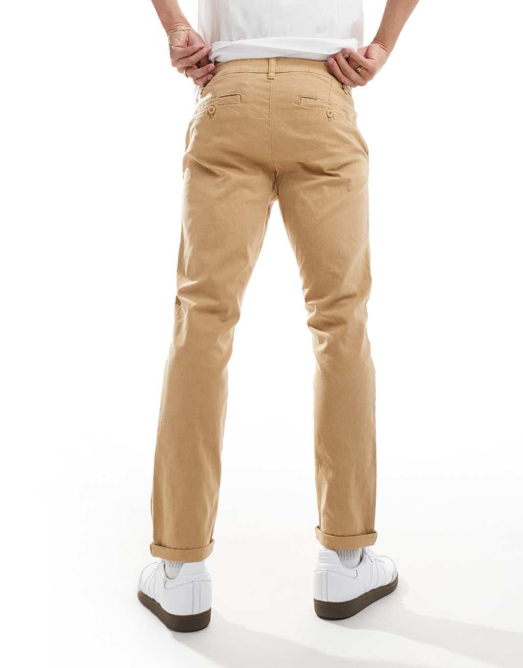 ASOS DESIGN tapered washed chinos in tan Product Image