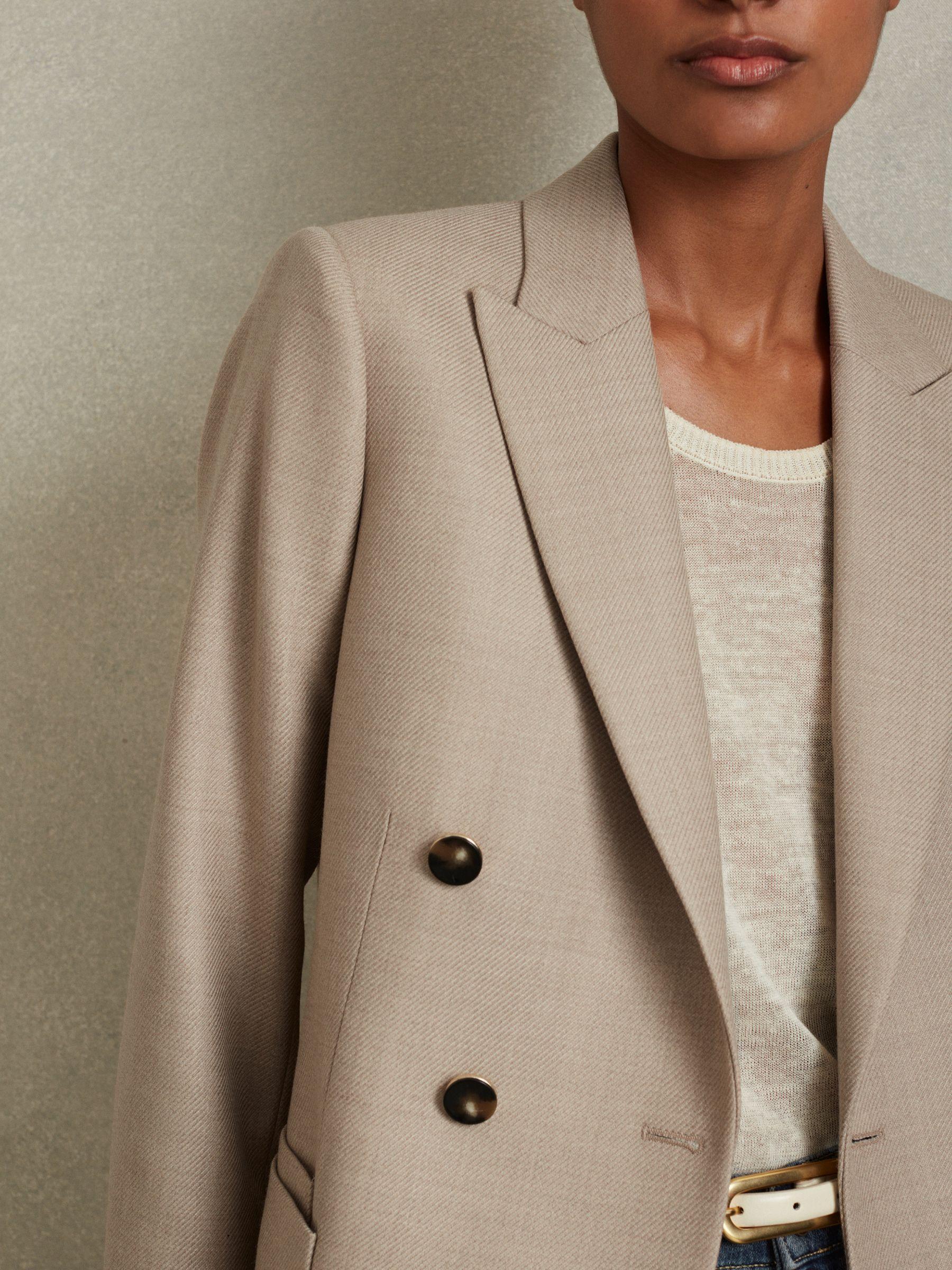 Wool Blend Double Breasted Blazer in Neutral Product Image
