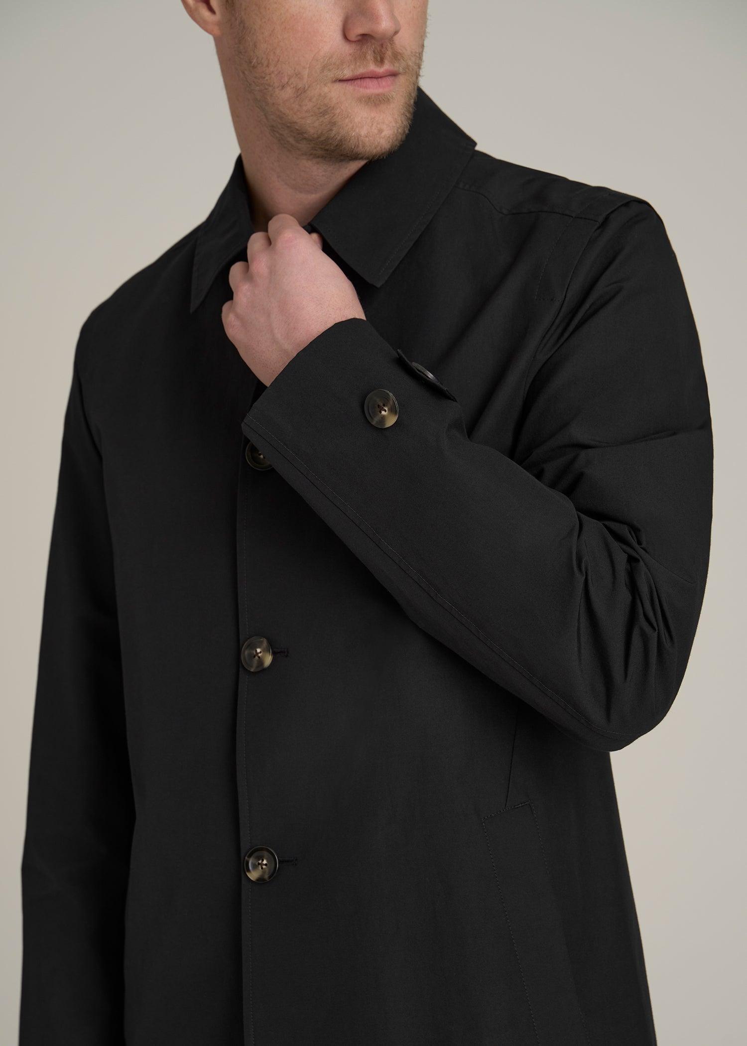Minimalist Trench Coat for Tall Men in Black Product Image