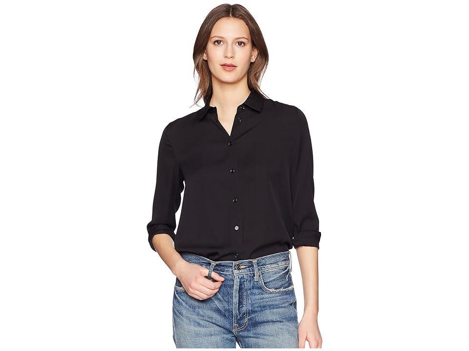 Slim-Fit Long-Sleeve Stretch-Silk Blouse Product Image