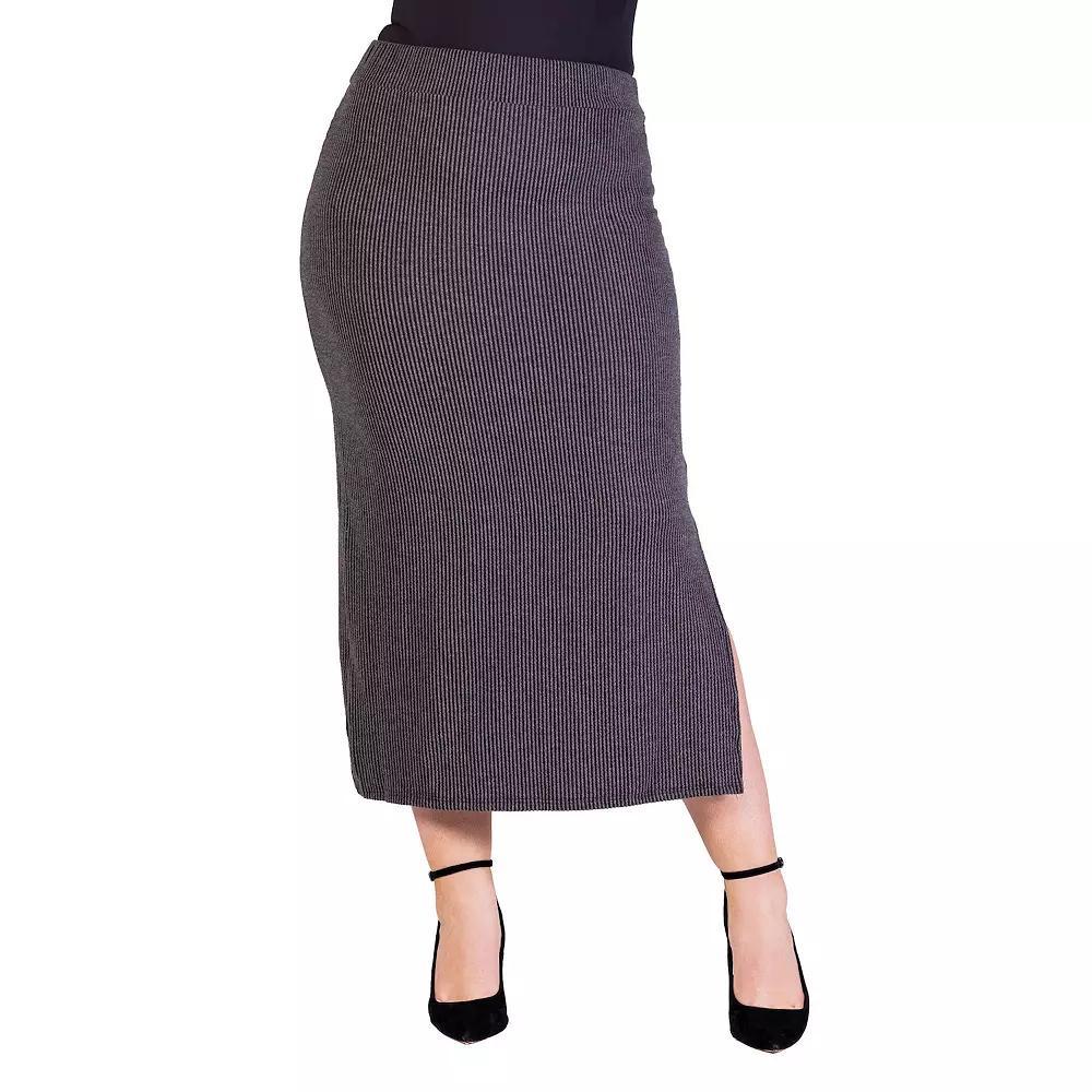 Plus Size 24Seven Comfort Apparel Ribbed Knit Side Slit Elastic Waist Maxi Skirt, Women's, Size: 1XL, Black Product Image