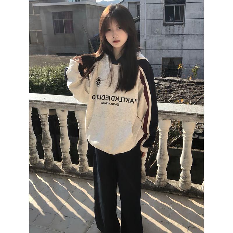 Lettering Color Block Hoodie Product Image