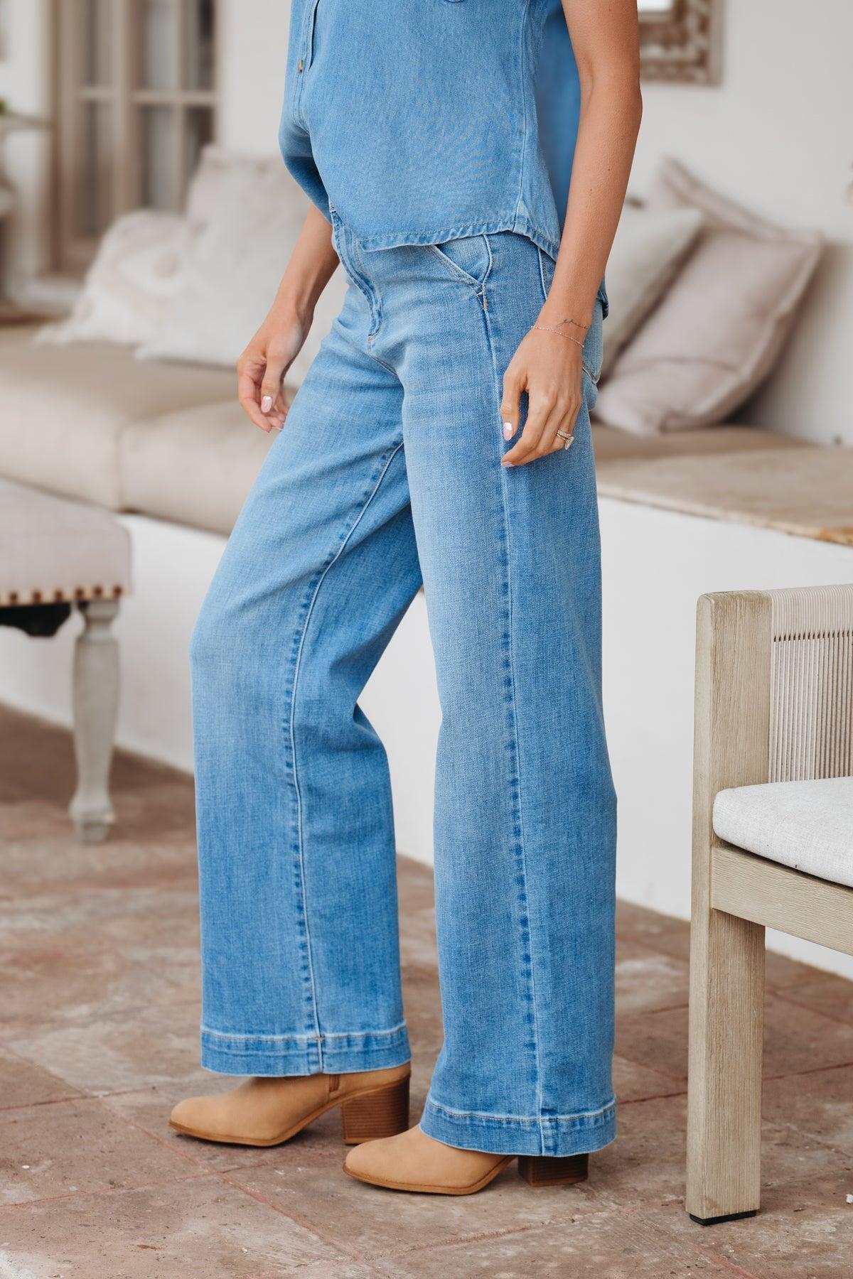 Medium Light Wash High Rise Wide Leg Jeans - FINAL SALE Product Image