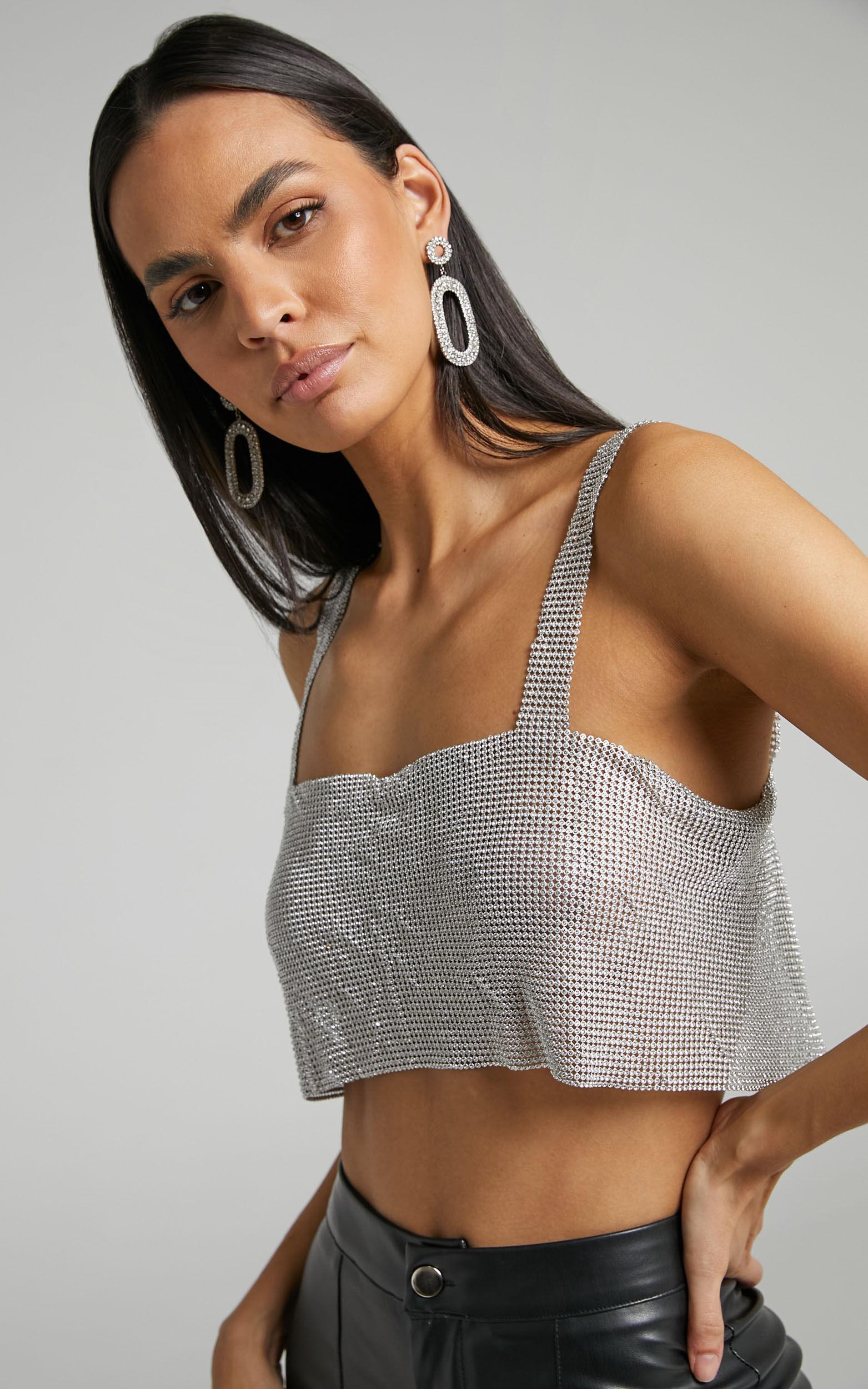 Starry Nights Top - Mesh Cropped Top in Silver Product Image