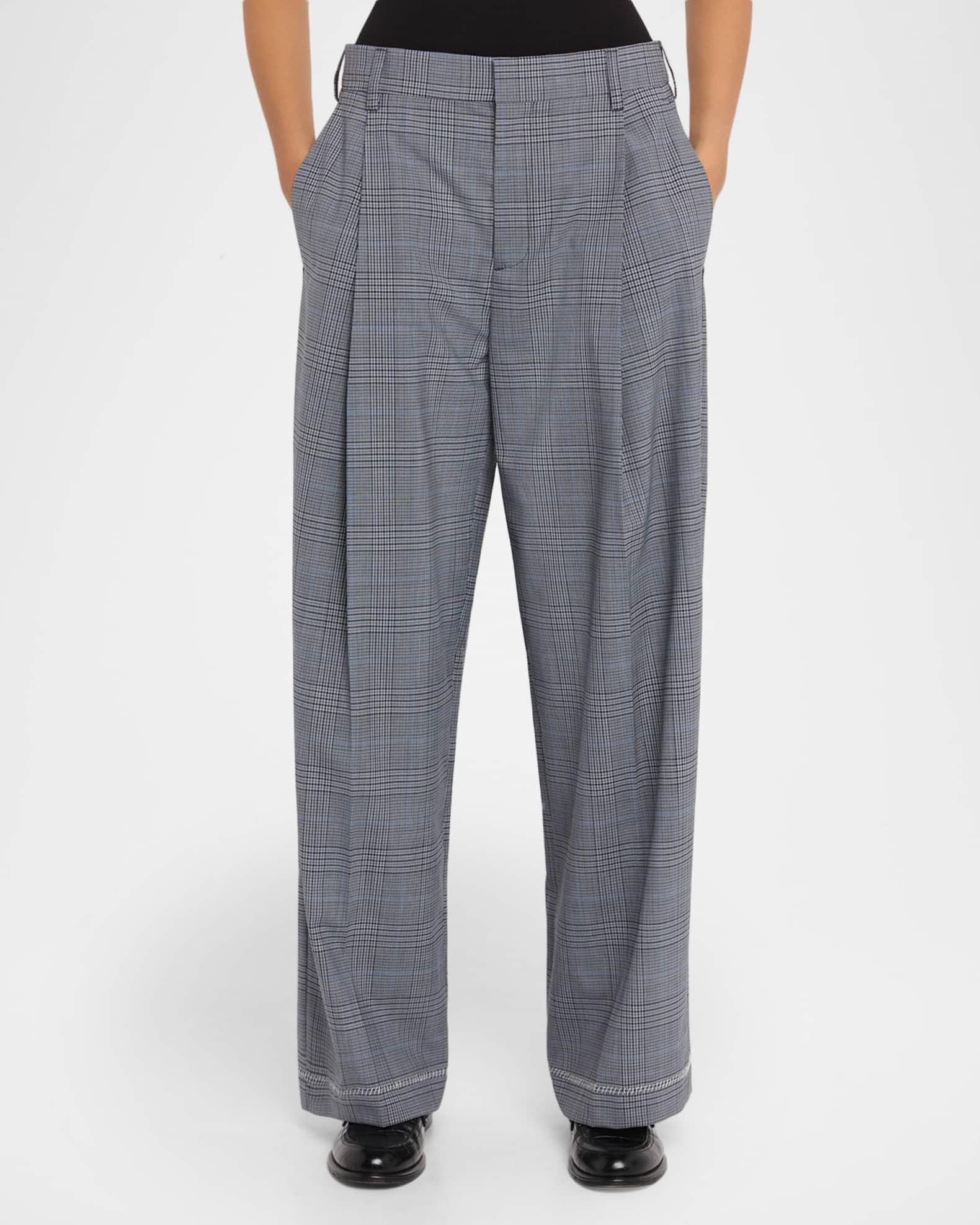 Check Pleated Wide-Leg Trousers Product Image