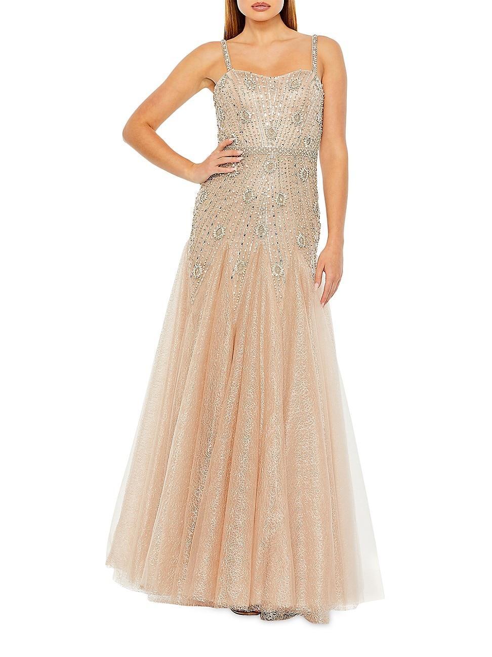 Mac Duggal Slim Strap Embellished Bustier Gown Product Image
