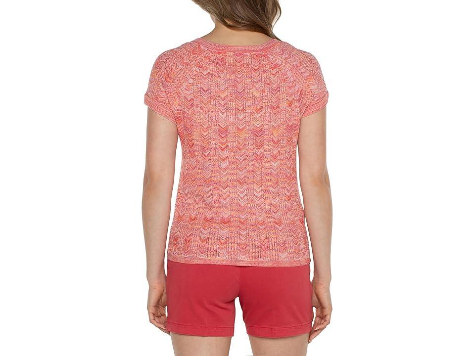 Liverpool Los Angeles Short Sleeve Scoop Neck Raglan Chevron Spacedye Sweater (Sugar Coral Spacedye) Women's Clothing Product Image