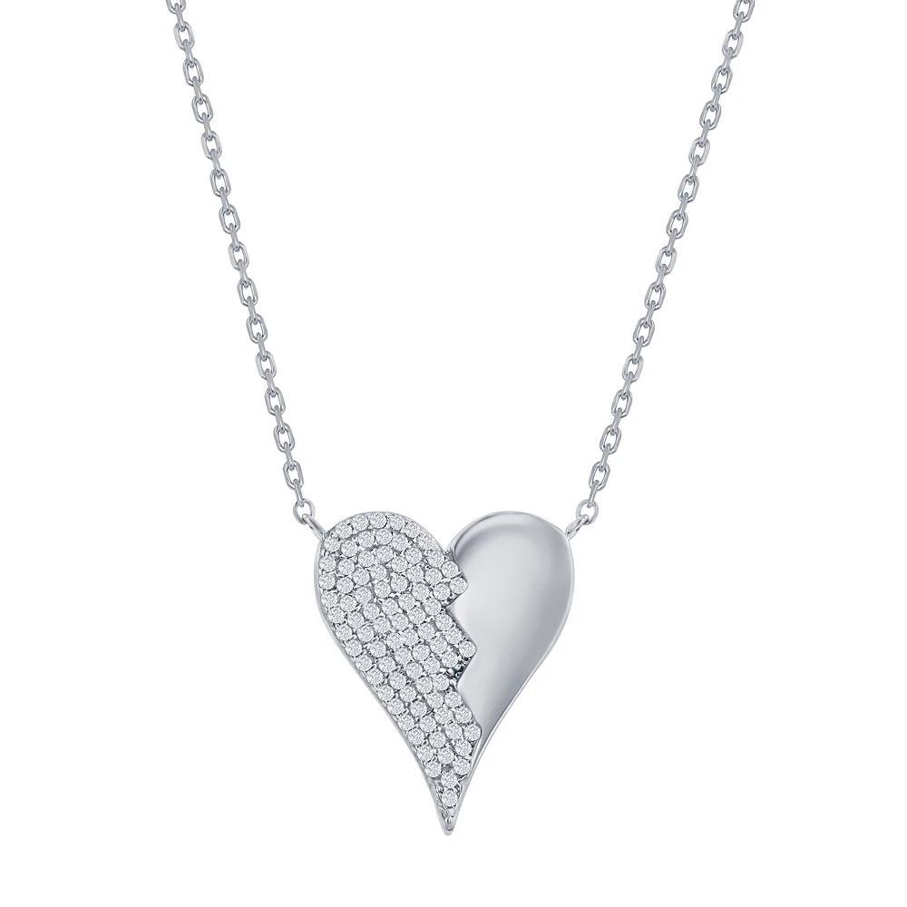 Argento Bella Sterling Silver Cubic Zirconia Broken Heart Necklace, Women's, Size: 16-18" ADJ Product Image
