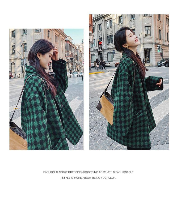 Notch Lapel Plaid Double-Breasted Coat Product Image