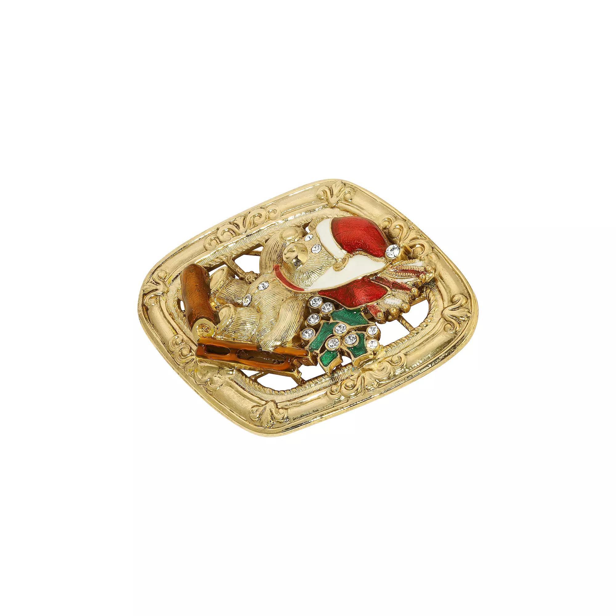 1928 Gold-Tone Christmas Bear Pin, Womens, Sleigh Product Image