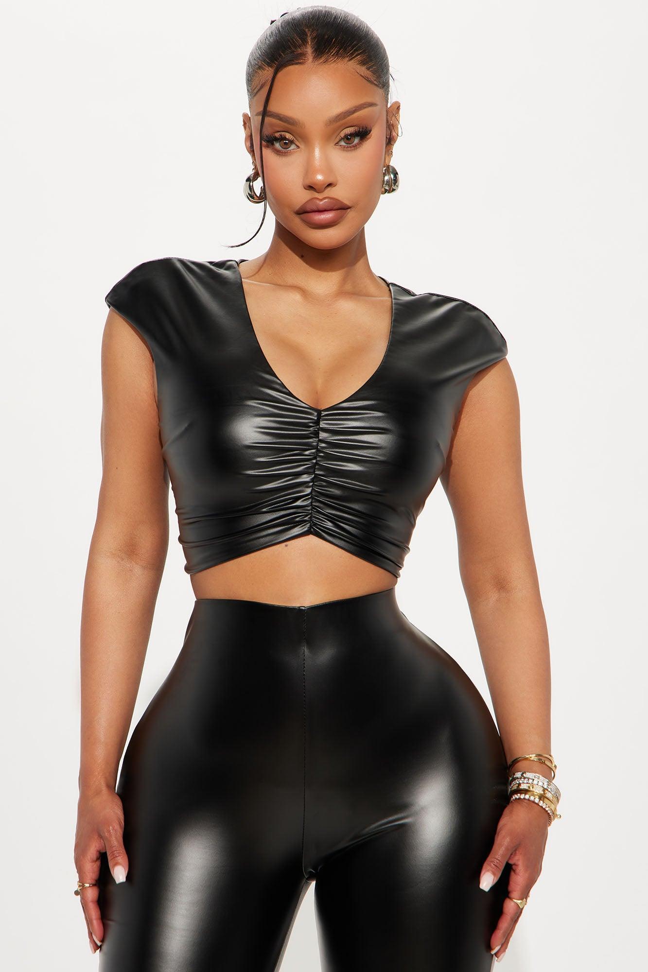Raven Faux Leather Pant Set - Black Product Image