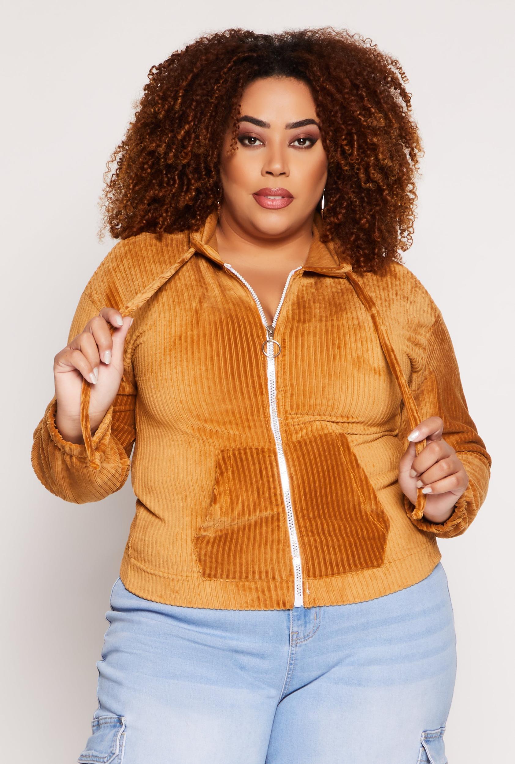 Womens Plus Size Velour Zip Front Hoodie Product Image