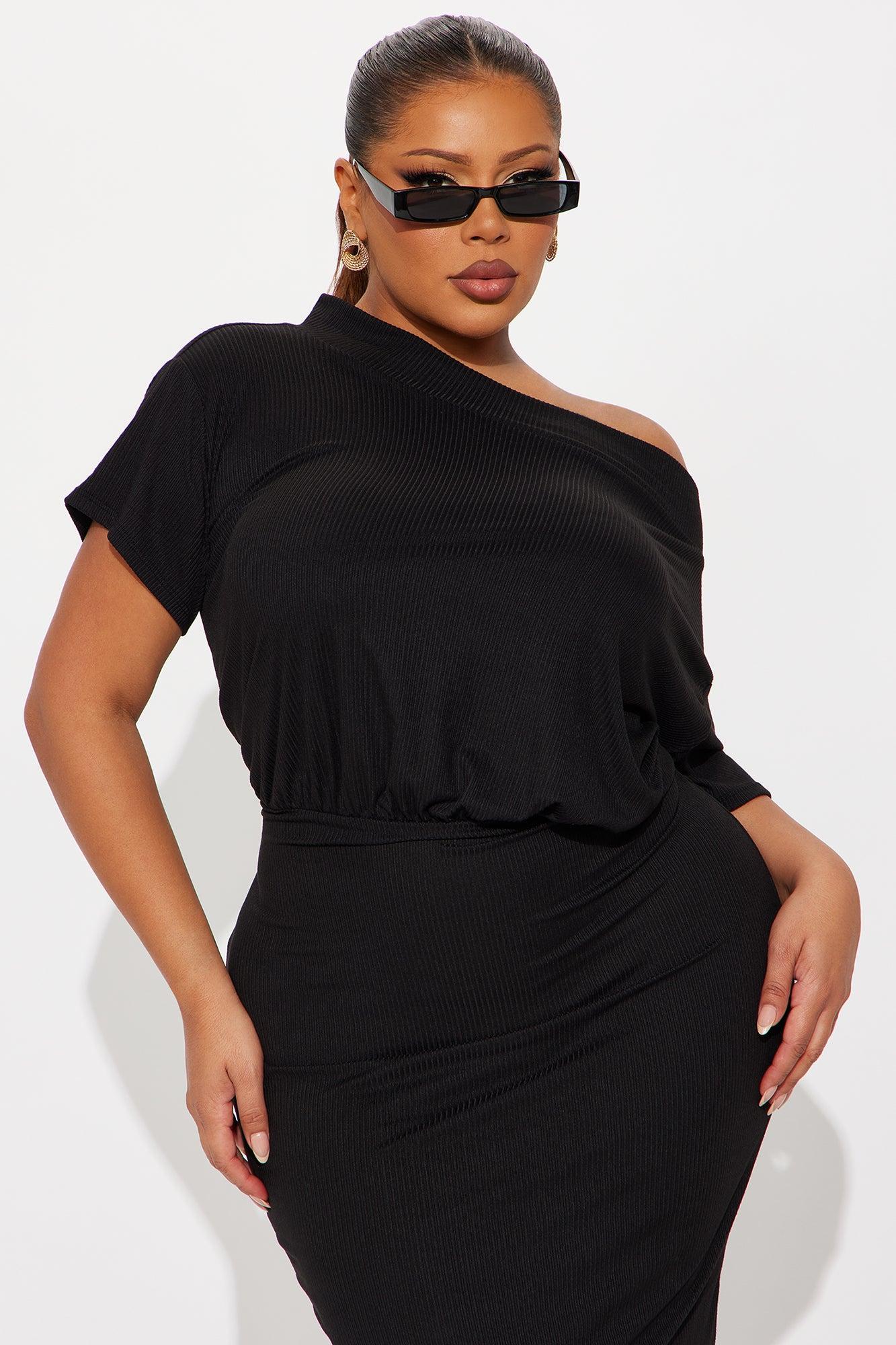 Julia One Shoulder Ribbed Maxi Dress - Black Product Image