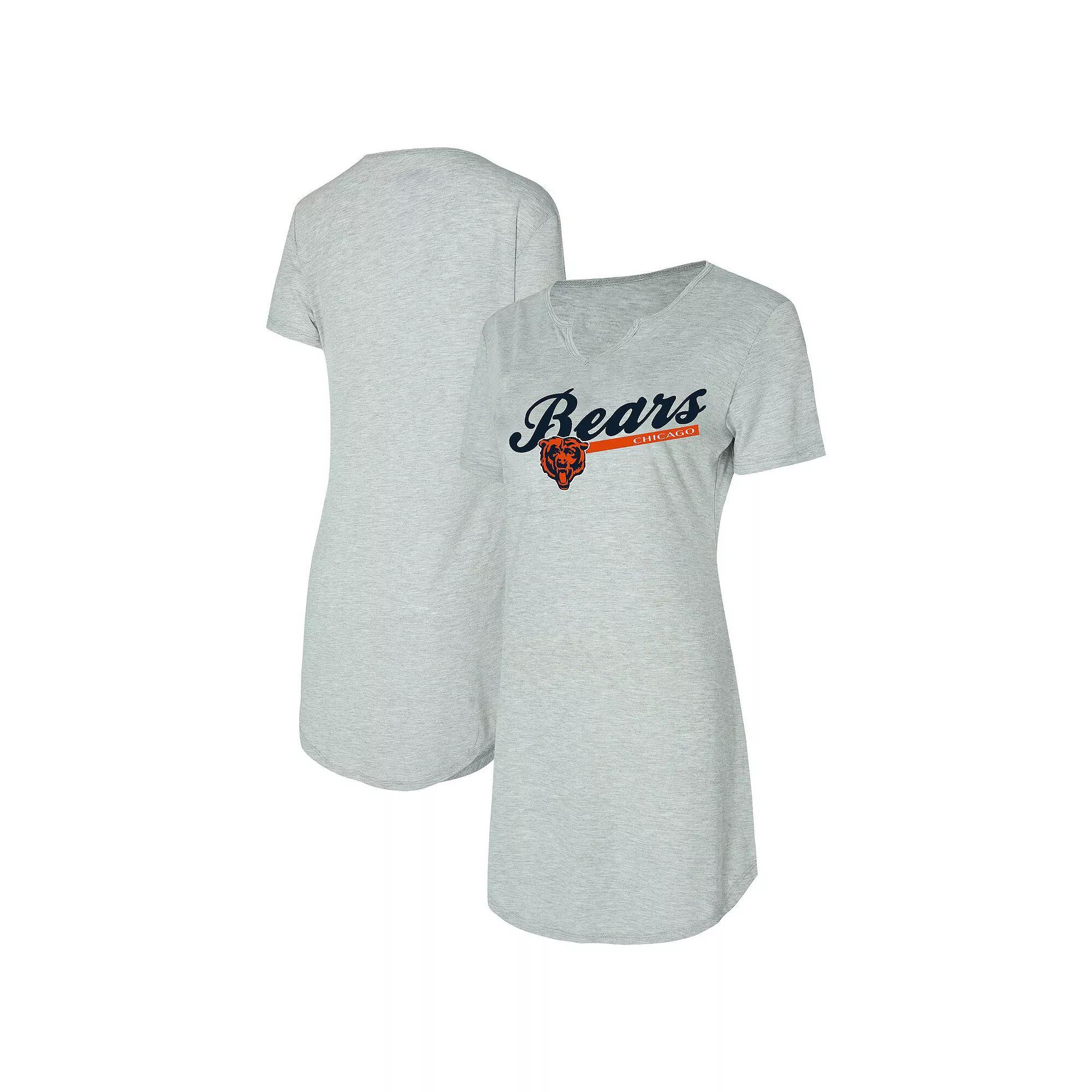 Women's Concepts Sport Gray Chicago Bears Petition Knit Notch Neck Nightshirt, Size: Small, Grey Product Image