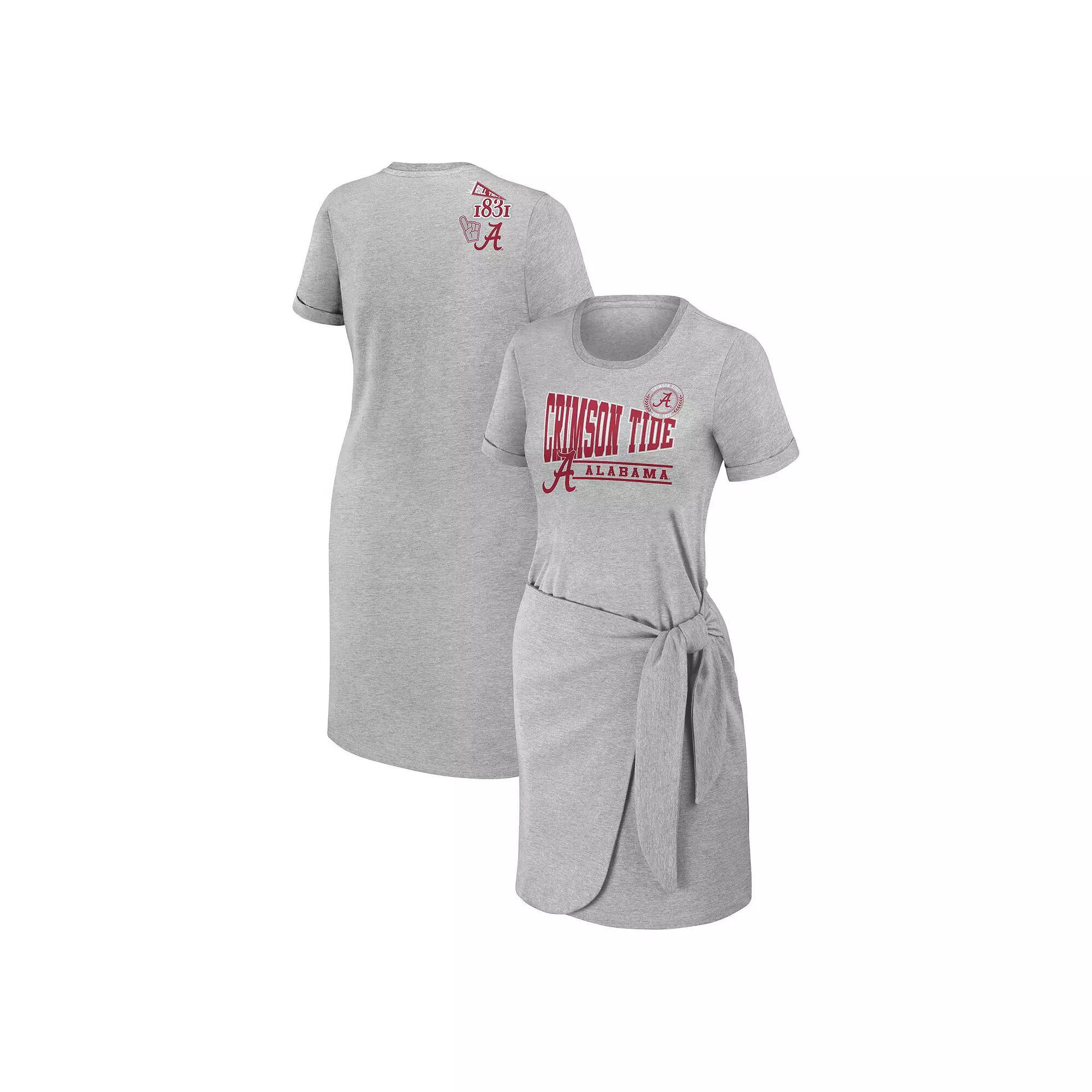 Women's WEAR by Erin Andrews Heather Gray Alabama Crimson Tide Knotted T-Shirt Dress, Size: Large, Grey Product Image