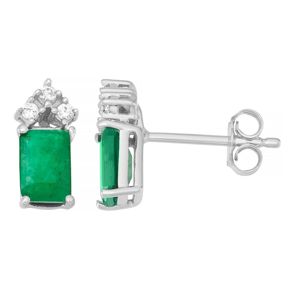 10k White Gold Emerald & 1/10 Carat T.W. Diamond Stud Earrings, Women's Product Image