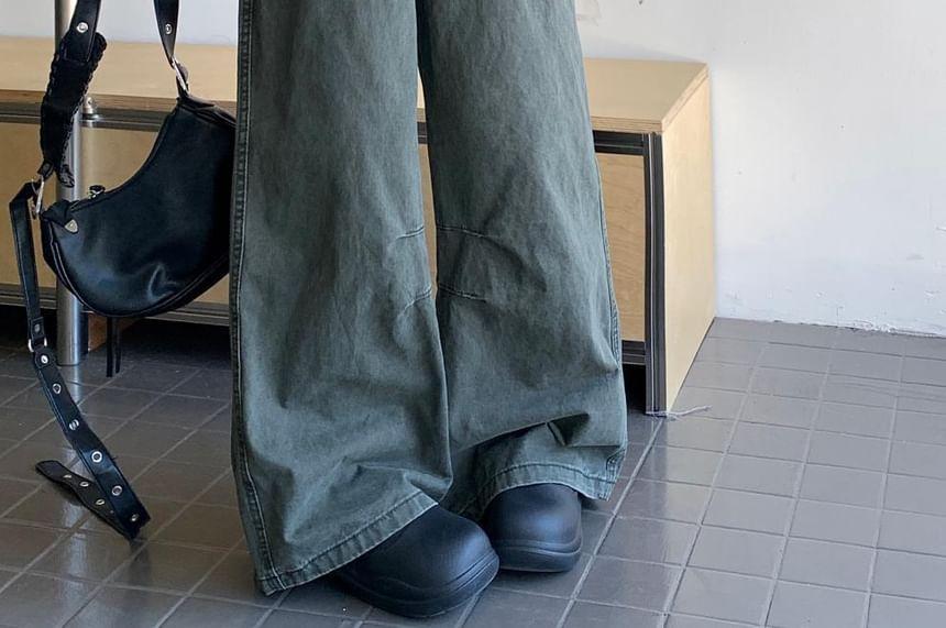 High Rise Ruffle Asymmetrical Wide Leg Jeans Product Image