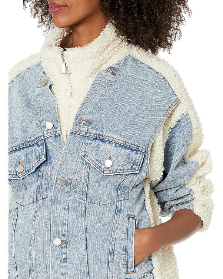 Oversized Faux Sherpa Jacket With Denim Sleeves Product Image