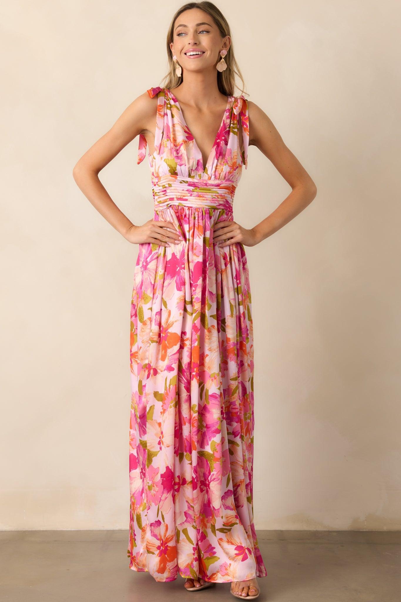 Somewhere Beautiful Pink Multi Floral Maxi Dress Product Image
