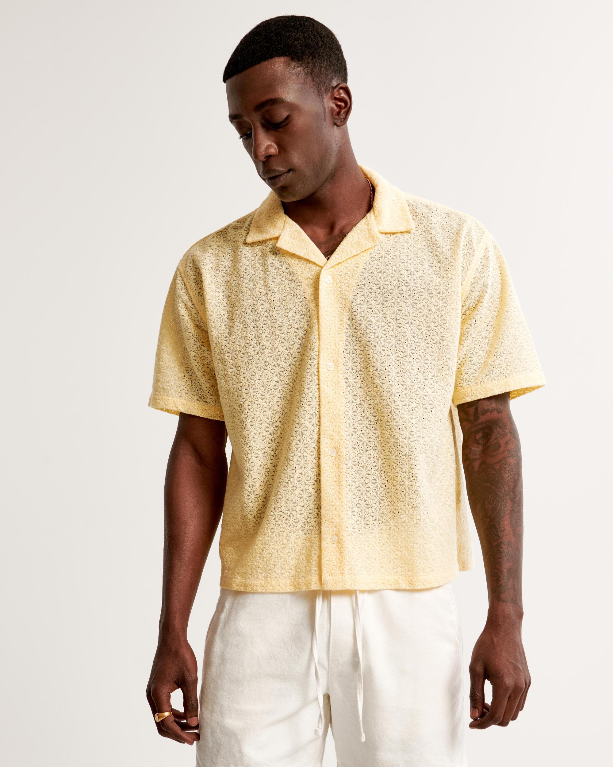 Camp Collar Cropped Lace Shirt Product Image
