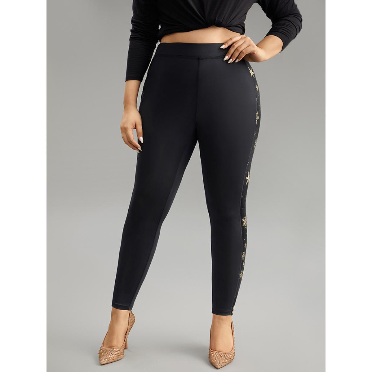 Plus Size Snowflake Glitter High Rise Skinny Leggings Women Black Party High stretch Skinny High Rise Going out Leggings BloomChic 14-16/1X Product Image
