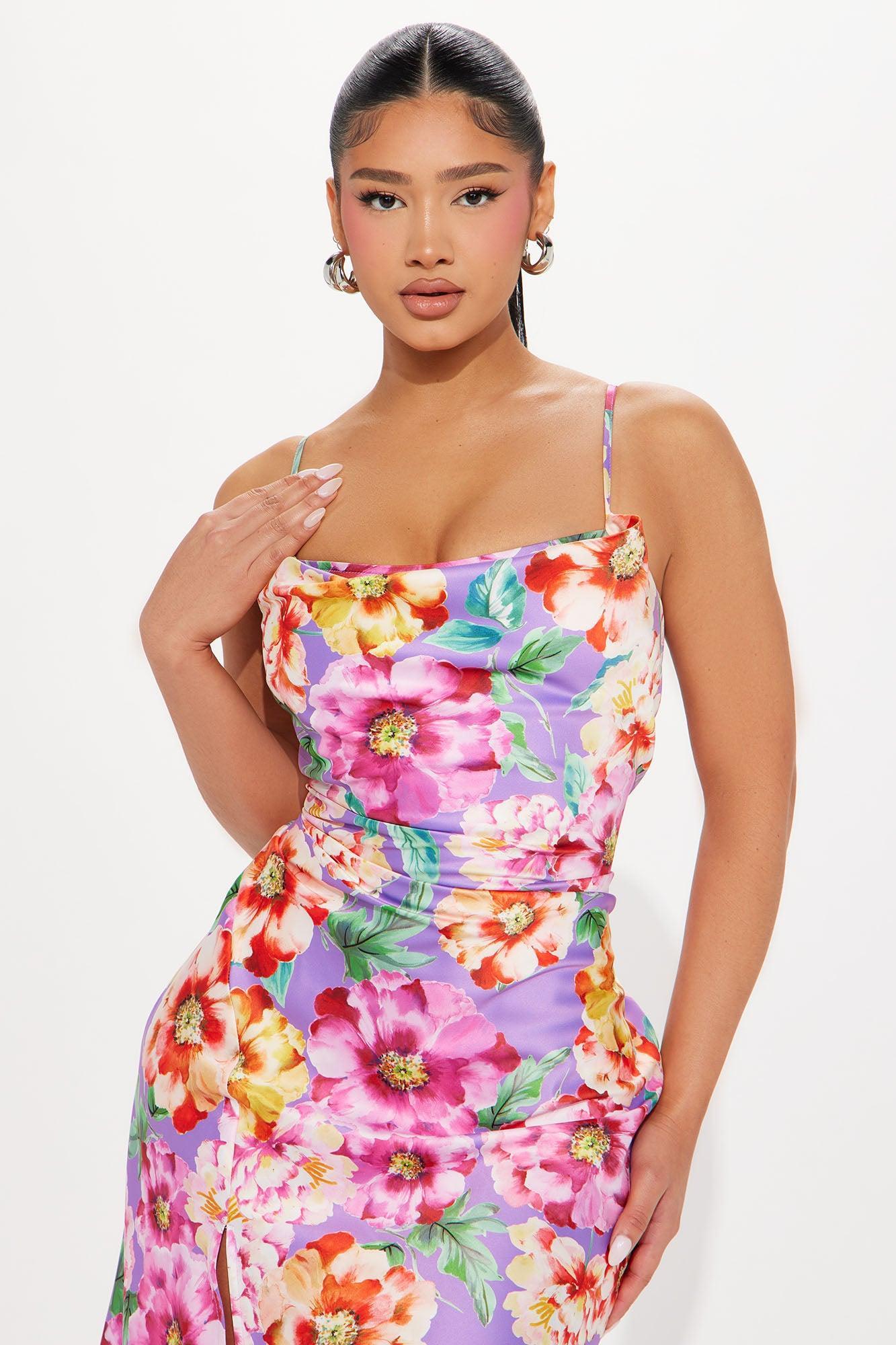 Bella Floral Satin Maxi Dress - Purple/combo Product Image