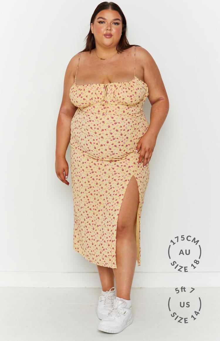 Paloma Yellow Floral Midi Dress Product Image