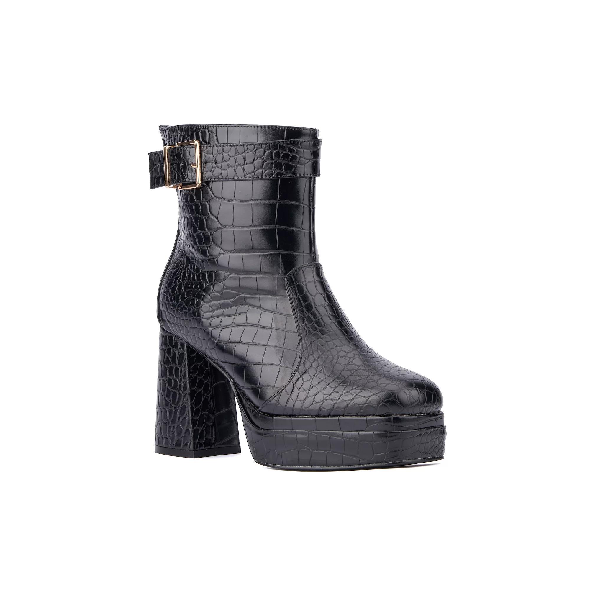 Fashion to Figure Mari Women's Wide Width Platform Ankle Boots, Size: 13 Wide, Black Croc Product Image