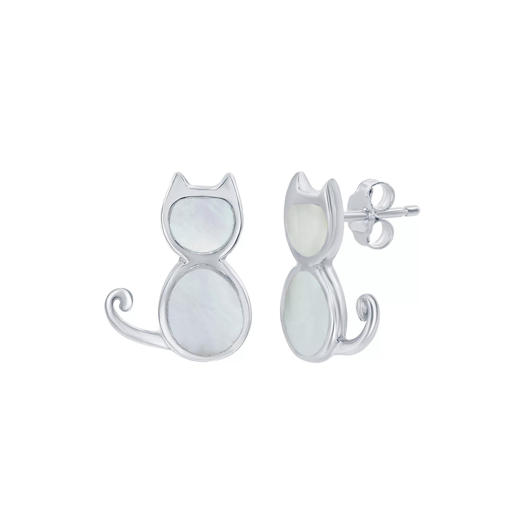 Sterling Silver Gemstone Cat Stud Earrings, Women's, Genuine M White Product Image