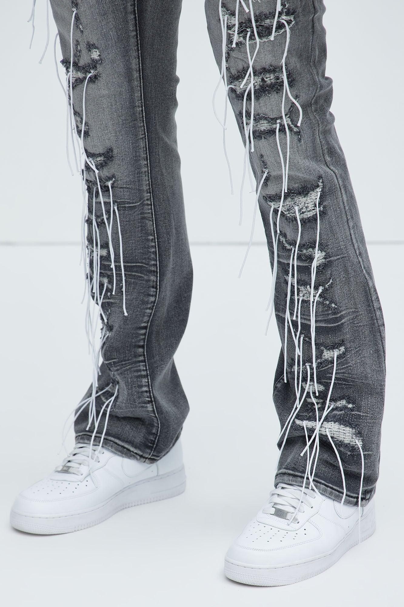 Morant Frayed Stacked Skinny Flare Jeans - Black Wash Product Image
