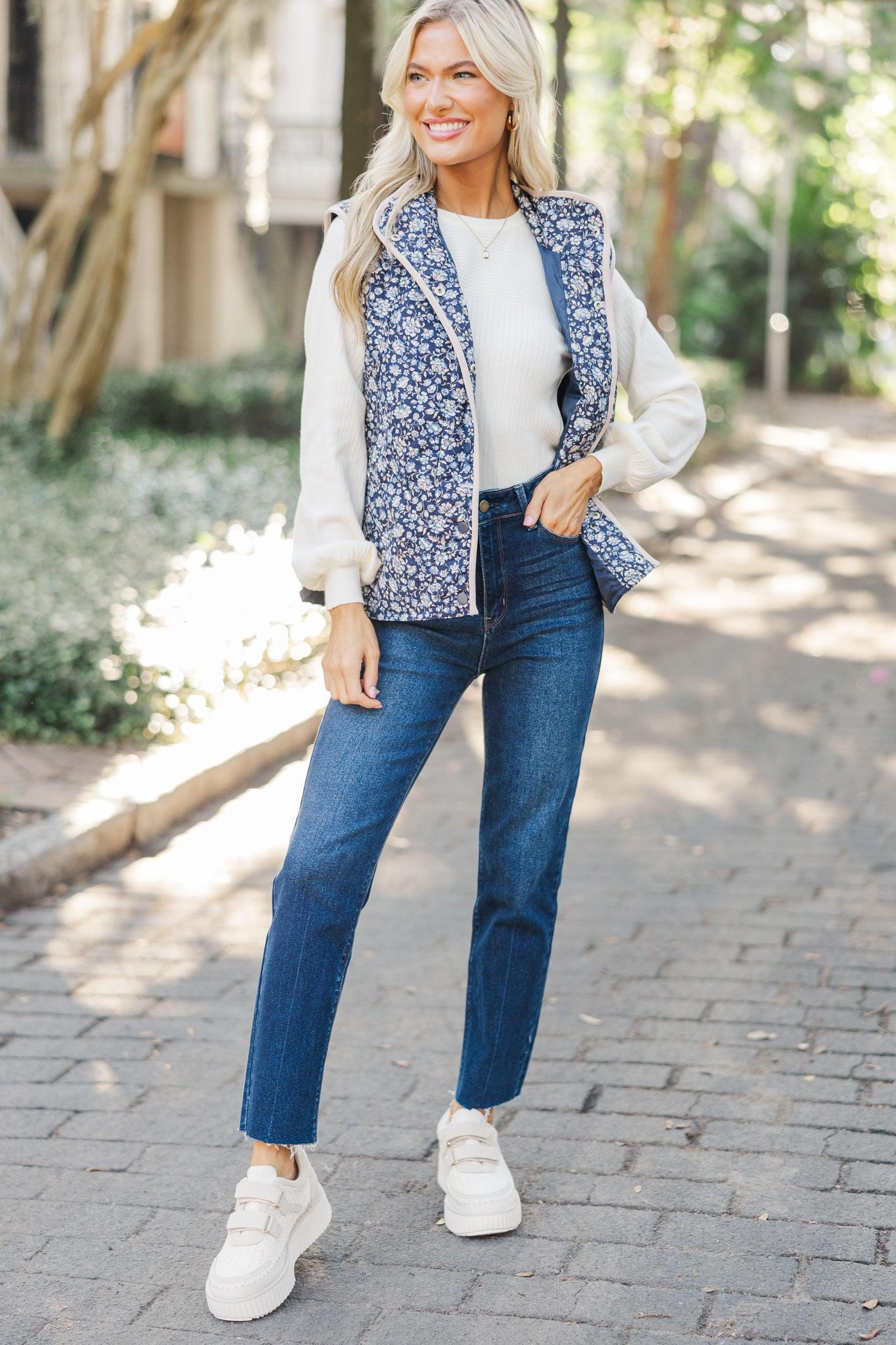 Out On The Town Navy Blue Ditsy Floral Vest Female Product Image