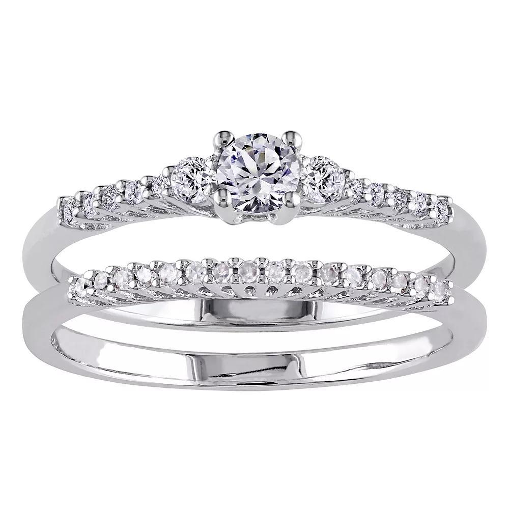 Stella Grace Sterling Silver Lab-Created White Sapphire & 1/10 Carat T.W. Diamond Engagement Ring Set, Womens Product Image