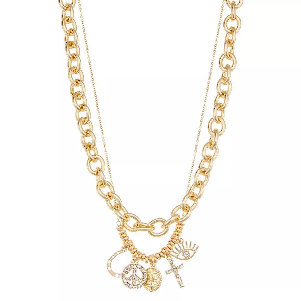 Nine West Gold Tone Two-Row Charm Necklace, Women's Product Image