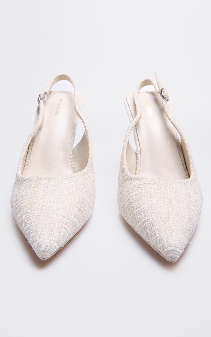 Cream Boucle Point Toe High Stiletto Court Heels Product Image