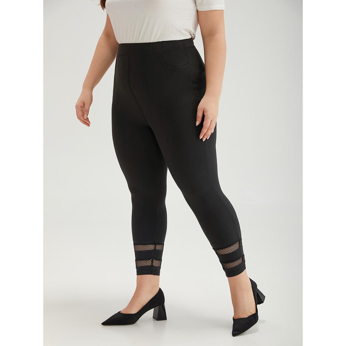 Plus Size Plain Lace Patchwork Cut Out Legging Women Black Casual High stretch Skinny High Rise Dailywear Leggings BloomChic 22-24/3X Product Image